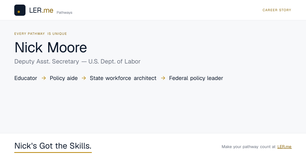 Career-story preview for Nick Moore, Deputy Asst. Secretary